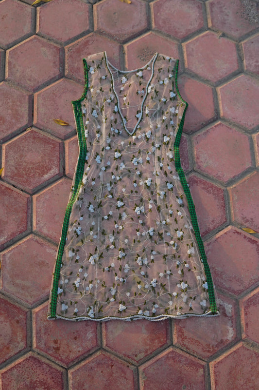 Net Green Shirt, Dress with flowers,net Shirt, Lace Shirt