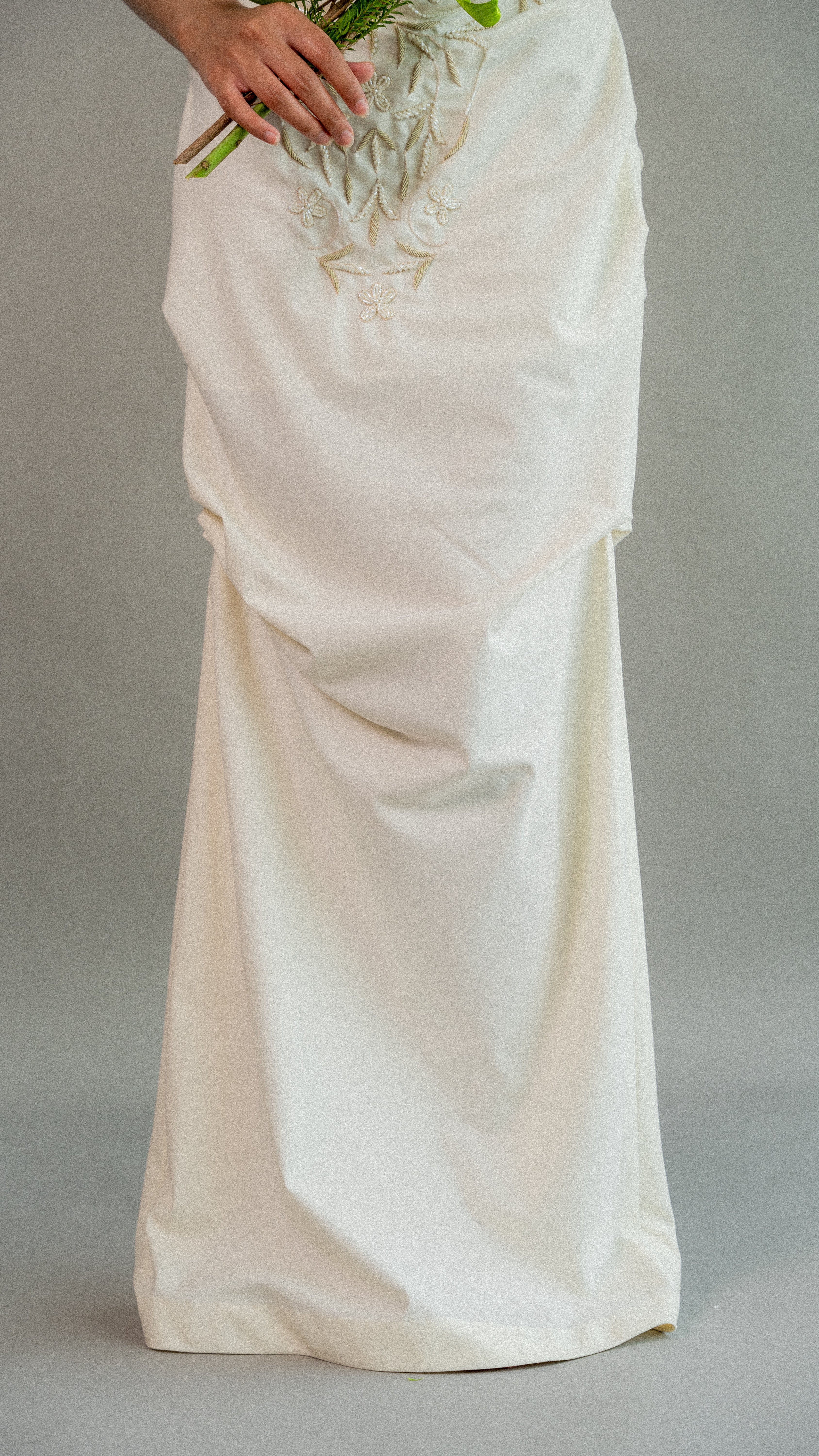 White wedding dress with a plain background